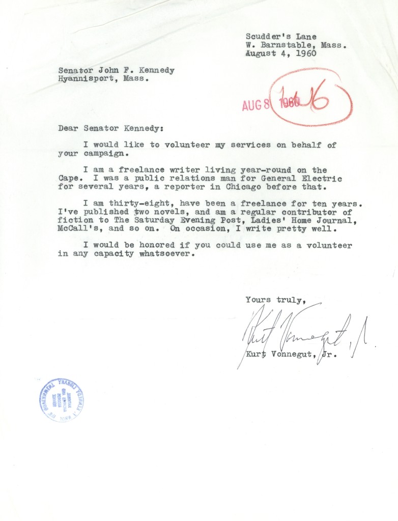Letter from Kurt Vonnegut to John F. Kennedy, 1960.